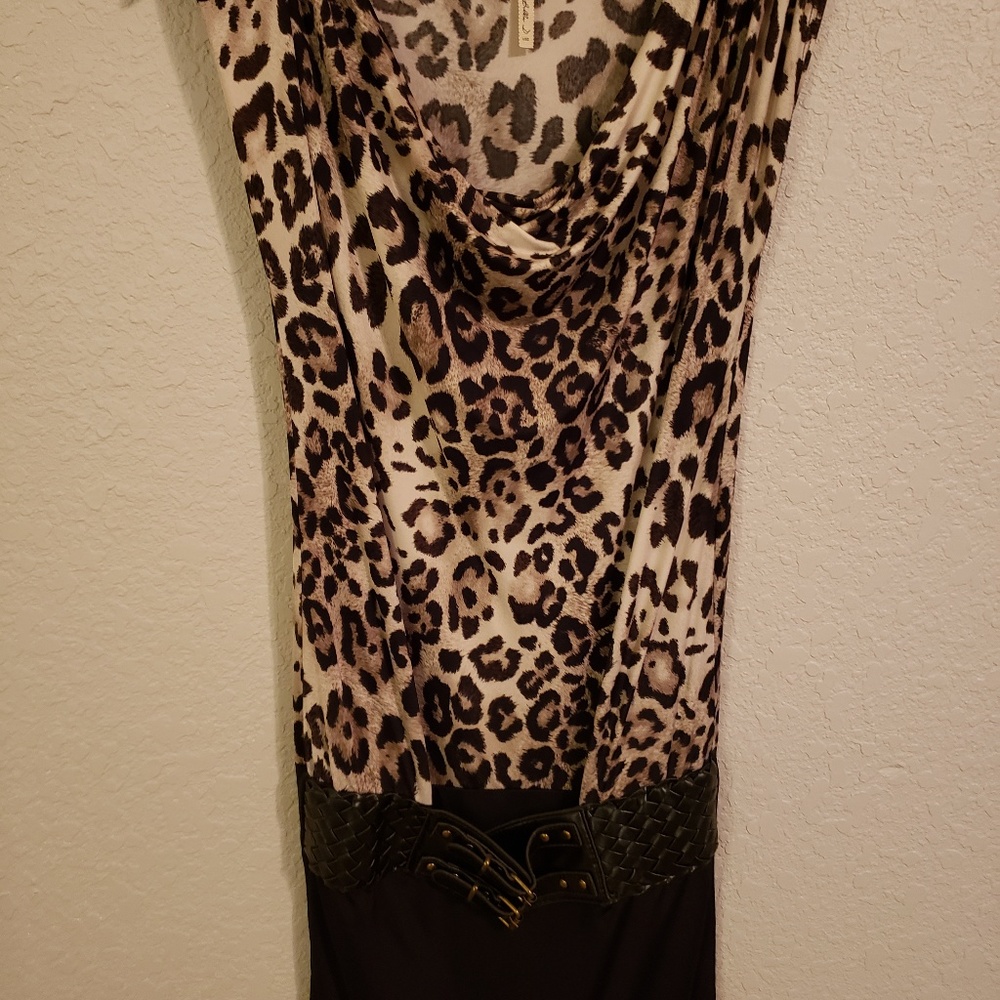 Womens Brown and Tan Leopard Print Dress